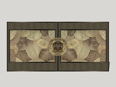 Traditional Double Door Design With Beige Leaf Pattern And Circular Ornament 3d model