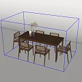 Wooden Dining Table Set With Six Woven Chairs And Vase Dried Flowers