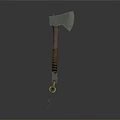 Traditional Axe Weapon With Metal Head Brown Wooden Handle And Brass Loop