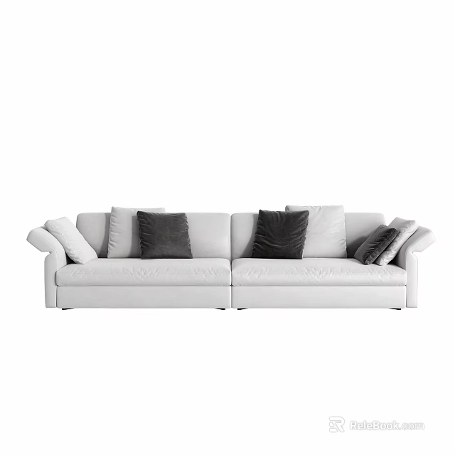 Modern White Leather Two Seater Sofa With Black And Gray Decorative Cushions 3d model 