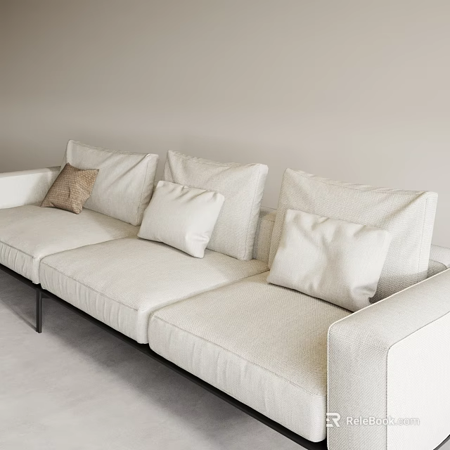 Beige Sectional Sofa With Multiple Cushions Black Metal Legs Light Colored Walls Gray Floor 3d model 