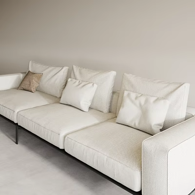 Beige Sectional Sofa With Multiple Cushions Black Metal Legs Light Colored Walls Gray Floor 3d model