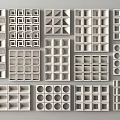 White Decorative Windows with Various Geometric Patterns Arranged on Gray Background 3d model