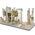 Fashion Retail Display With Mannequins Handbags Plant Decor And Wooden Stands