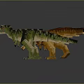 Pixel Character and Dinosaur Model with Colorful Green and Orange Blocks