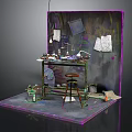 Creative Artisan Workbench Setup With Tools Papers Stool And Paint Bucket