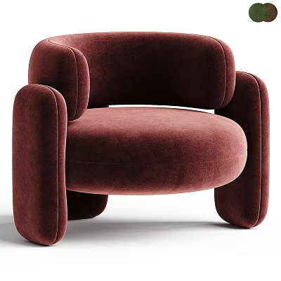 Plush Burgundy Velvet Modern Armchair With Curved Arms And Comfortable Design 3d model