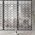 Modern Room Divider With Metal Frame And Geometric Pattern For Interior Decor 3d model