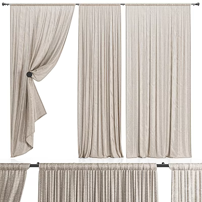 Elegant Neutral Tone Curtains With Soft Pleated Texture And Window Hanging Design 3d model