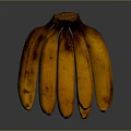 Fresh Ripe Yellow Banana Bunch With Brown Spots On Dark Background