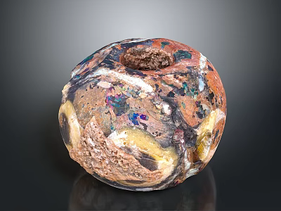 Colorful Spherical Sculpture with Intricate Textures Multicolored Surface Central Hole and Artistic Carving Details 3d model