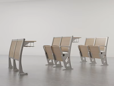 Modern Public Chairs With Metal Frames And Wooden Seats In Indoor Space 3d model