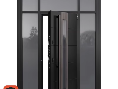 Modern Black Swing Door With Glass Panels And Metal Handle For Home Entrance 3d model
