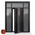 Modern Black Swing Door With Glass Panels And Metal Handle For Home Entrance