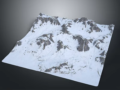 Stone And Wood Elements In Snowy Mountain 3D Model Landscape Design 3d model