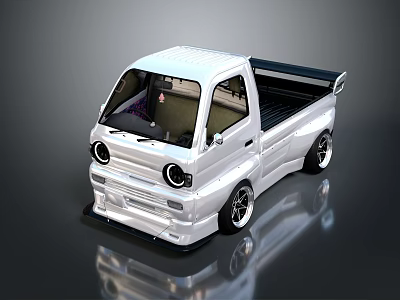White Modified Small Truck With Black Bed Large Wheels And Unique Headlights 3d model