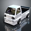 White Modified Small Truck With Black Bed Large Wheels And Unique Headlights 3d model