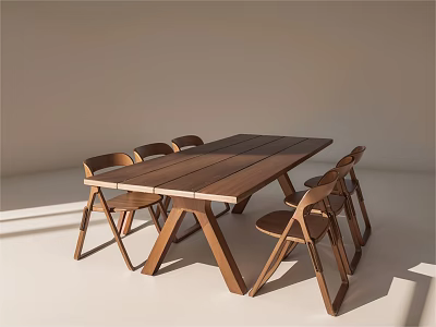 Modern Wooden Dining Table with Four Matching Chairs in Minimalist Room 3d model