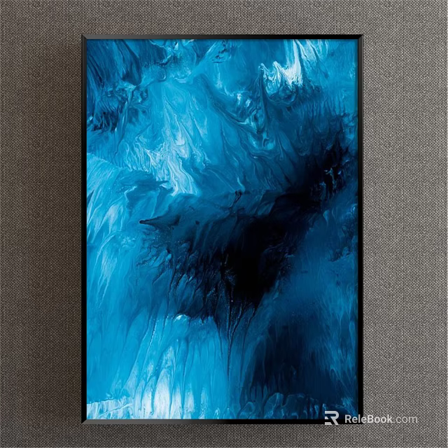 Dynamic Blue Abstract Painting With Swirling Deep And Light Blue Textures 3d model 