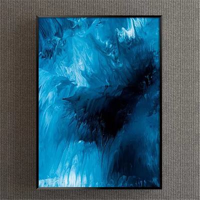 Dynamic Blue Abstract Painting With Swirling Deep And Light Blue Textures 3d model