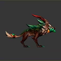 Vibrant Red And Green Fantasy Beast With Intricate Horns Mane And Gemstone Accents