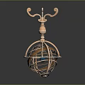 Copper Spherical Chandelier with Decorative Curved Top and Modern Metal Frame Design