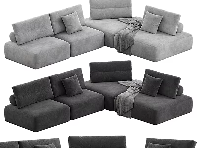 Modern L Shaped Sectional Sofa With Soft Cushions Throw Blanket And Color Options 3d model