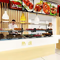 Corner Braised Food Restaurant With Red Signage Display Windows And Counter