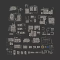 Various Types Of Industrial Equipment 3D Models With Mechanical Devices And Metal Texture