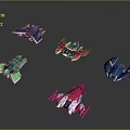 Multiple Colorful Futuristic Spacecraft Models For Cosmic Exploration Design