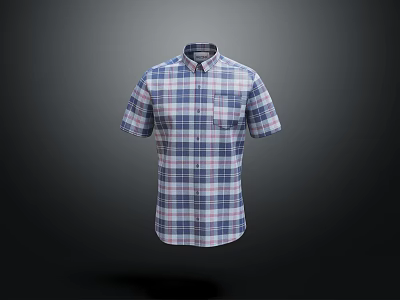 Casual Short Sleeve Plaid Shirt With Blue Red White Check And Chest Pocket Design 3d model