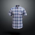Casual Short Sleeve Plaid Shirt With Blue Red White Check And Chest Pocket Design