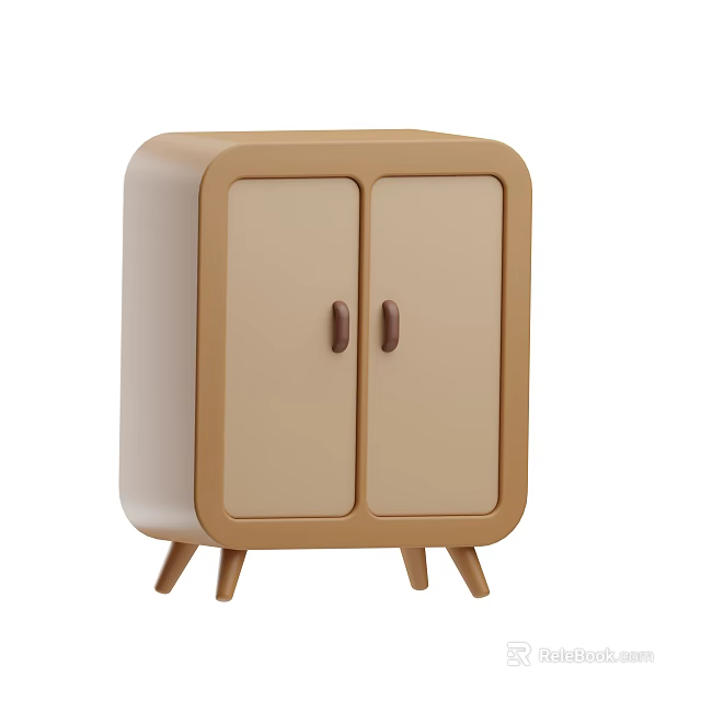 Stylish Beige And Brown Cabinet With Double Doors Wooden Handles And Sturdy Legs 3d model 