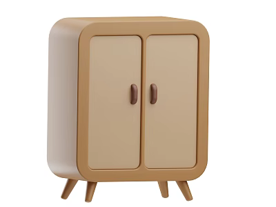 Stylish Beige And Brown Cabinet With Double Doors Wooden Handles And Sturdy Legs 3d model