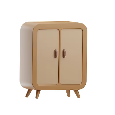 Stylish Beige And Brown Cabinet With Double Doors Wooden Handles And Sturdy Legs 3d model
