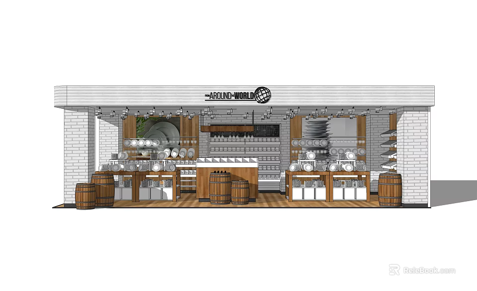 FEEL MILLA Specialty Store Featuring Wooden Barrels Display Shelves And Brick Walls 3d model 