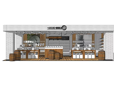 FEEL MILLA Specialty Store Featuring Wooden Barrels Display Shelves And Brick Walls 3d model