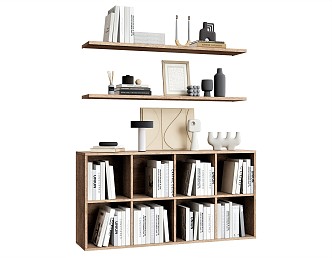 Modern Bookshelf Ornaments Combination Ornaments Bookcase Plant Artwork Craft Broken Books Iron Frame Storage Basket 3d model