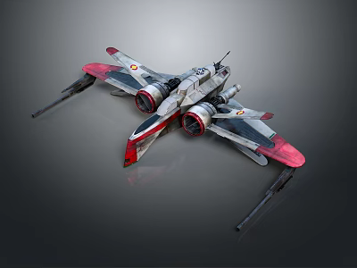 Red and White Cosmic Spaceship Design With Twin Engines and Extended Wings 3d model