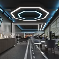 Modern Gym Interior With Treadmills Exercise Bikes Modern Lighting And Track Lines On Floor