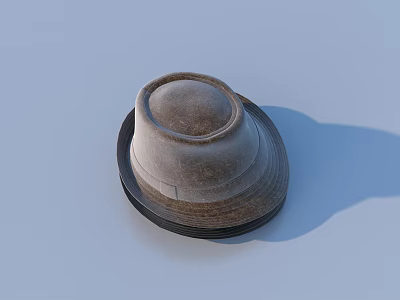 Classic Wide Brim Textured Hat Placed on Black Plate with Light Blue Background 3d model