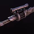 Vintage Firearm With Ornate Copper Finish Decorative Barrel And Revolver Cylinder