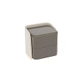 Modern Stylish Nightstand With Textured Gray Fabric Drawers And Gold Trim Accents