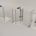 Three Modern Glass Shower Partitions With Various Designs And Metal Frames 3d model
