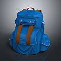 Durable Blue Backpack With Brown Straps And Multiple Pockets Design 3d model