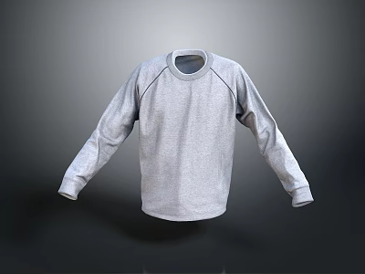 Gray Long Sleeve Sweatshirt with Round Neck and Stitch Details in Simple Minimalist Design 3d model