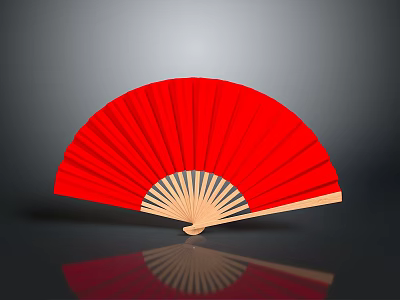 Traditional Red Fan With Wooden Frame And Reflection For Daily Household Use 3d model
