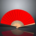 Traditional Red Fan With Wooden Frame And Reflection For Daily Household Use