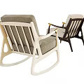 Stylish Armchairs with Cream and Gray Upholstery Gold Accents Wooden Frames and Rocking Design