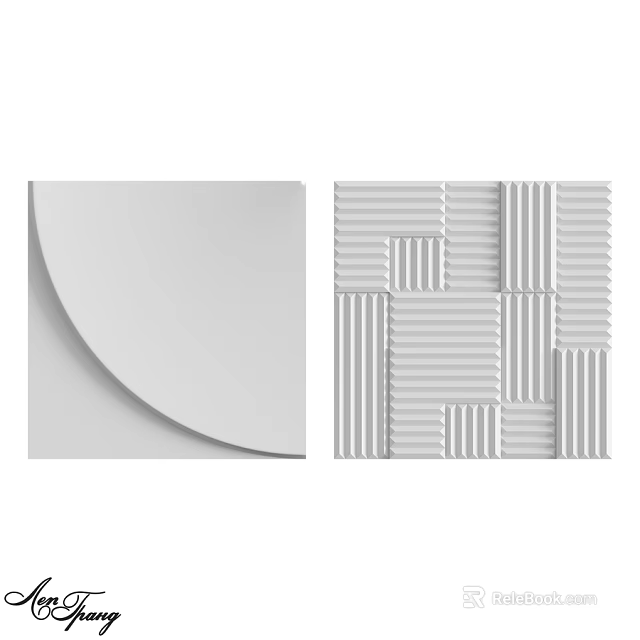 White Wall Panel Design With Curved Edge And Striped Geometric Patterns 3d model 